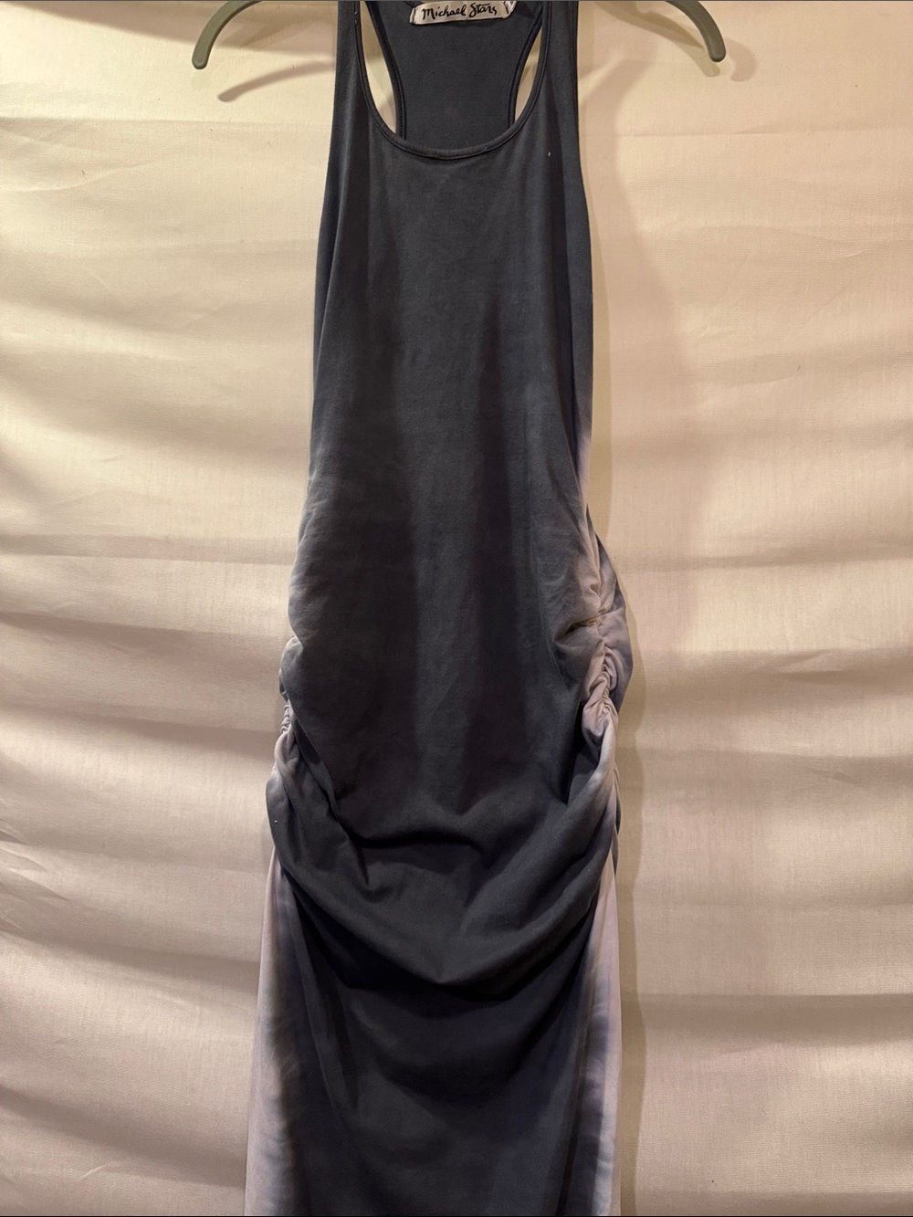 Michael Stars Gray and White Tie-Dye Ruched Racerback Maxi Dress
